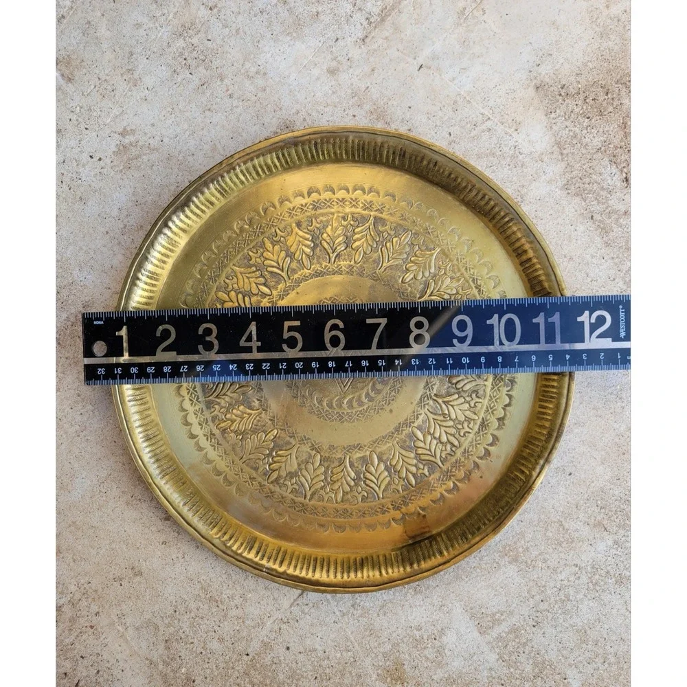 Vintage MCM Brass Metalware Round Serving Tray Platter‎